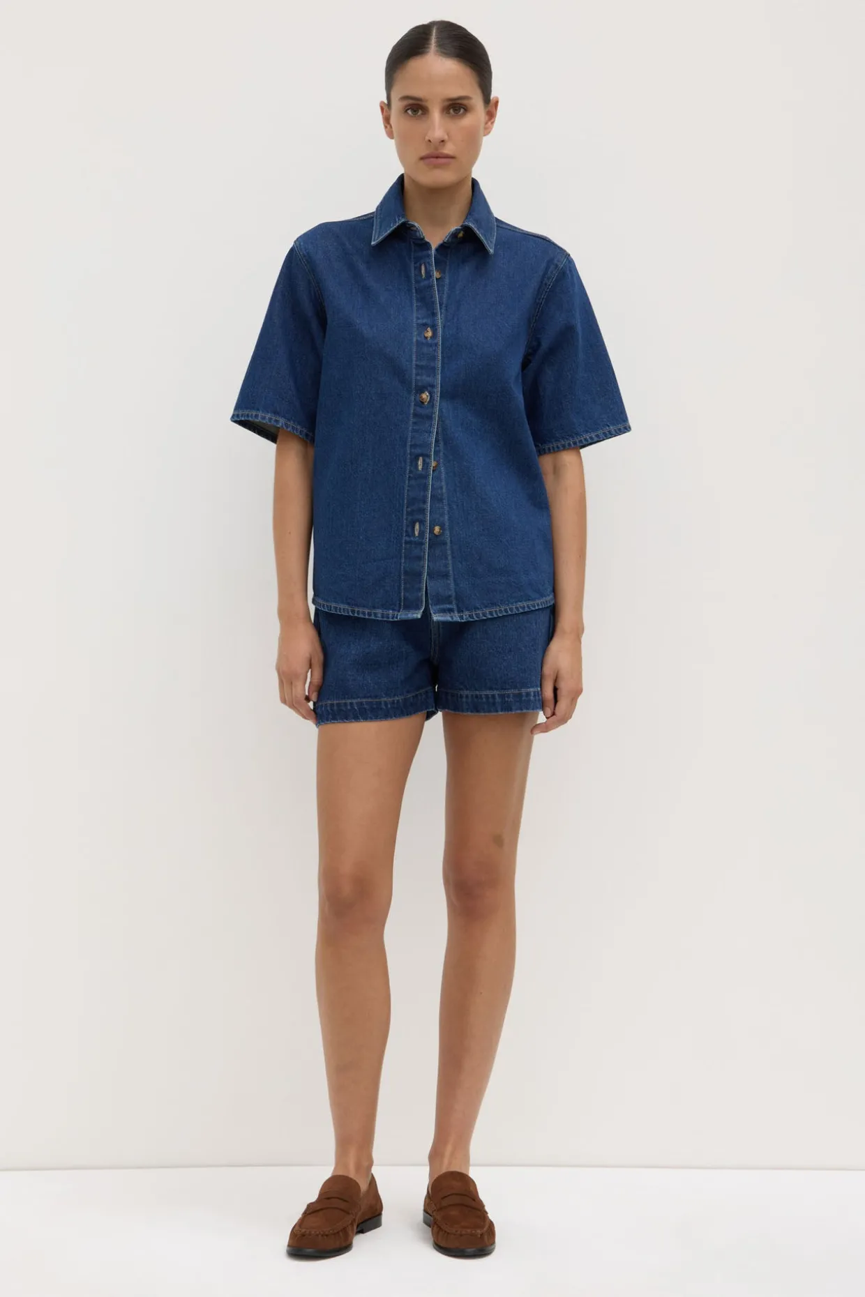Boxy Denim Short Sleeve Shirt