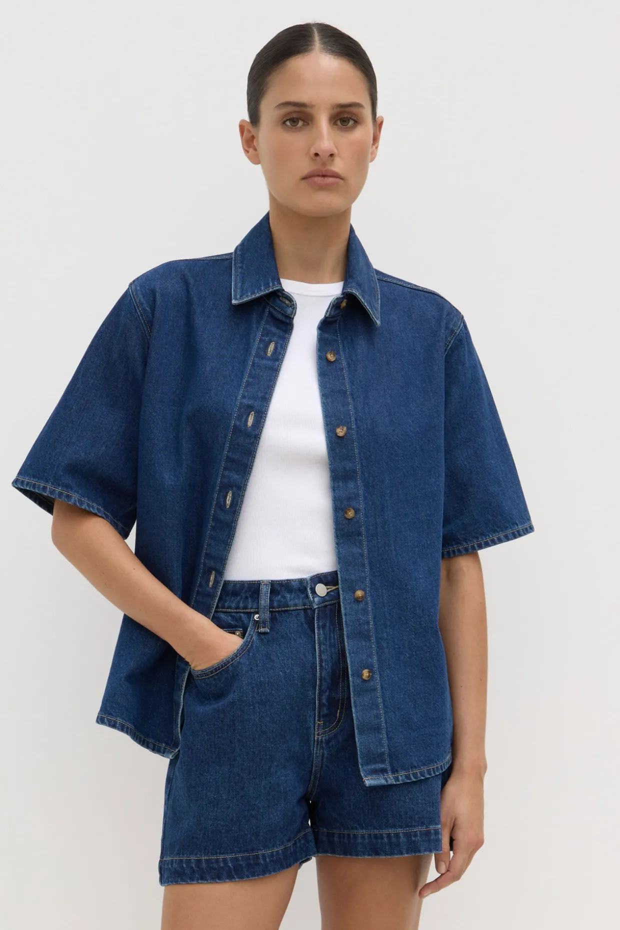 Boxy Denim Short Sleeve Shirt