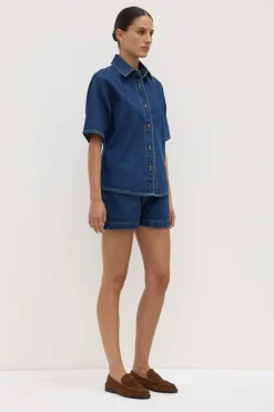 Boxy Denim Short Sleeve Shirt
