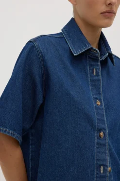 Boxy Denim Short Sleeve Shirt