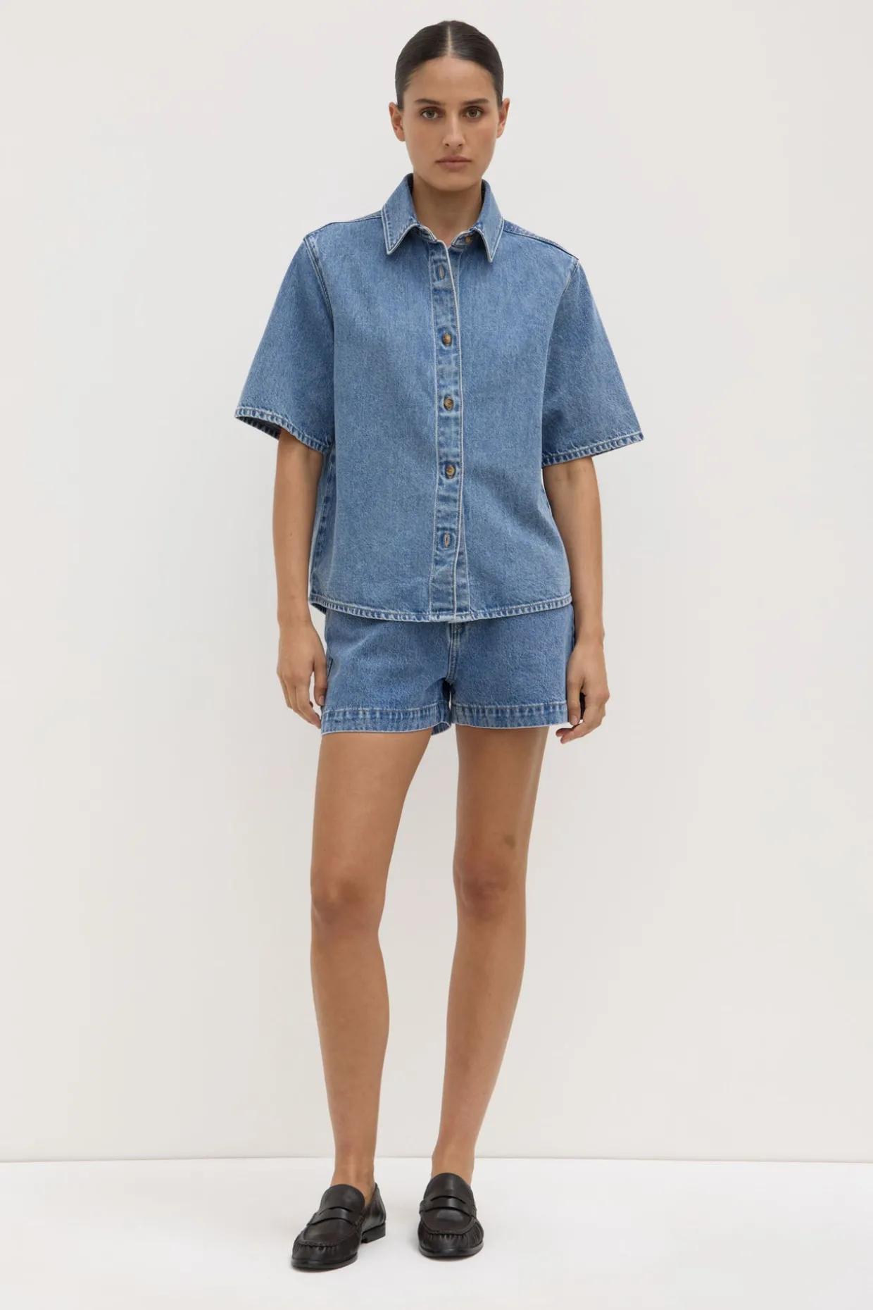 Boxy Denim Short Sleeve Shirt