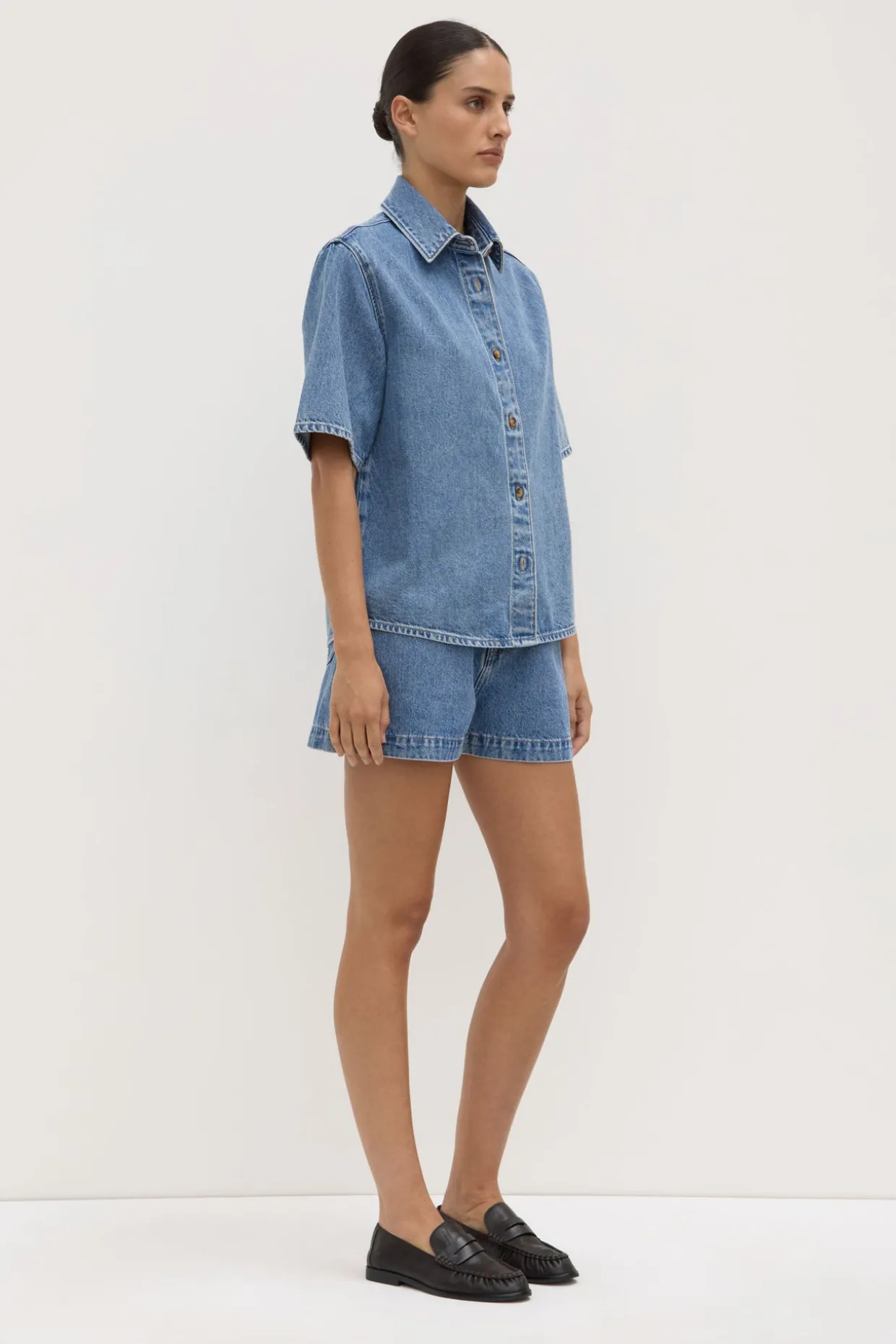 Boxy Denim Short Sleeve Shirt