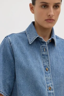 Boxy Denim Short Sleeve Shirt