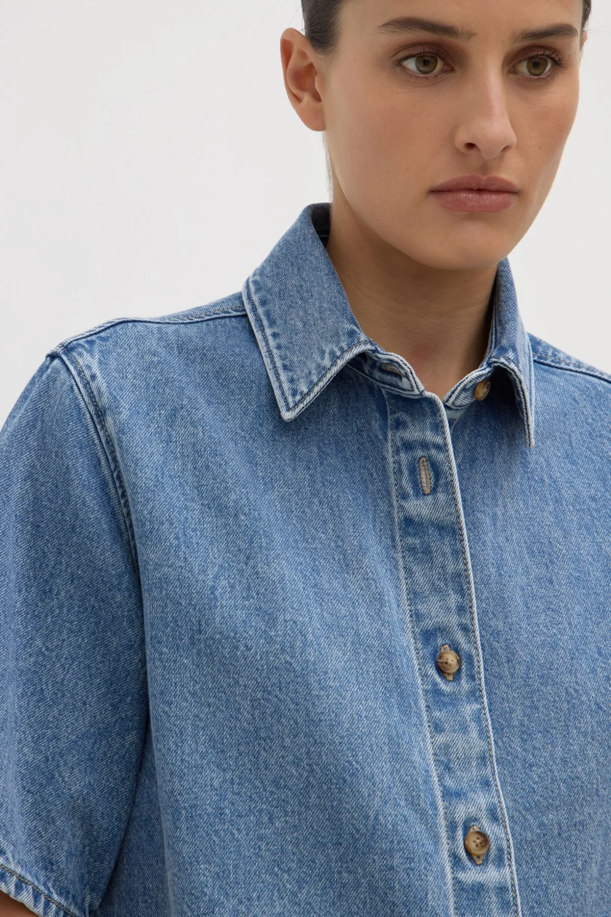 Boxy Denim Short Sleeve Shirt