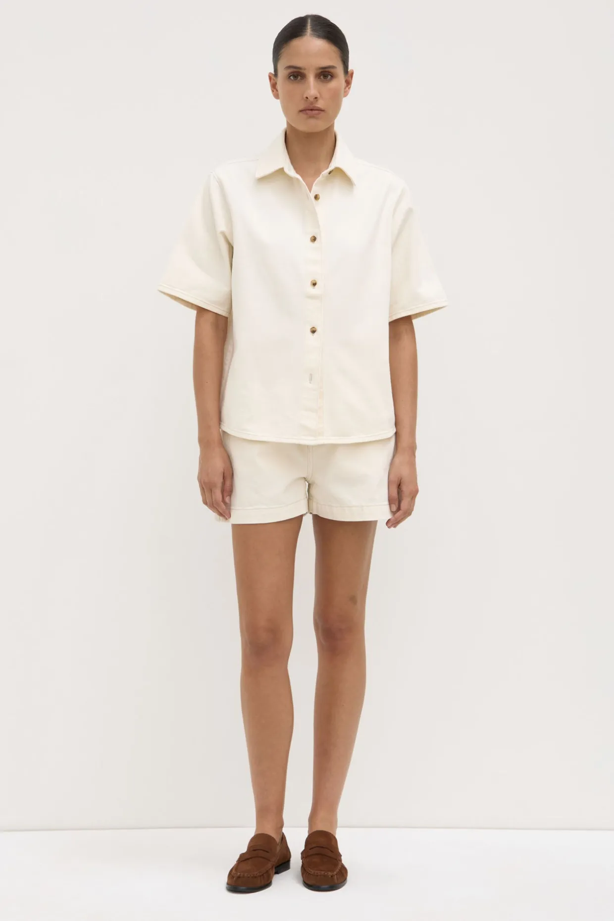 Boxy Denim Short Sleeve Shirt