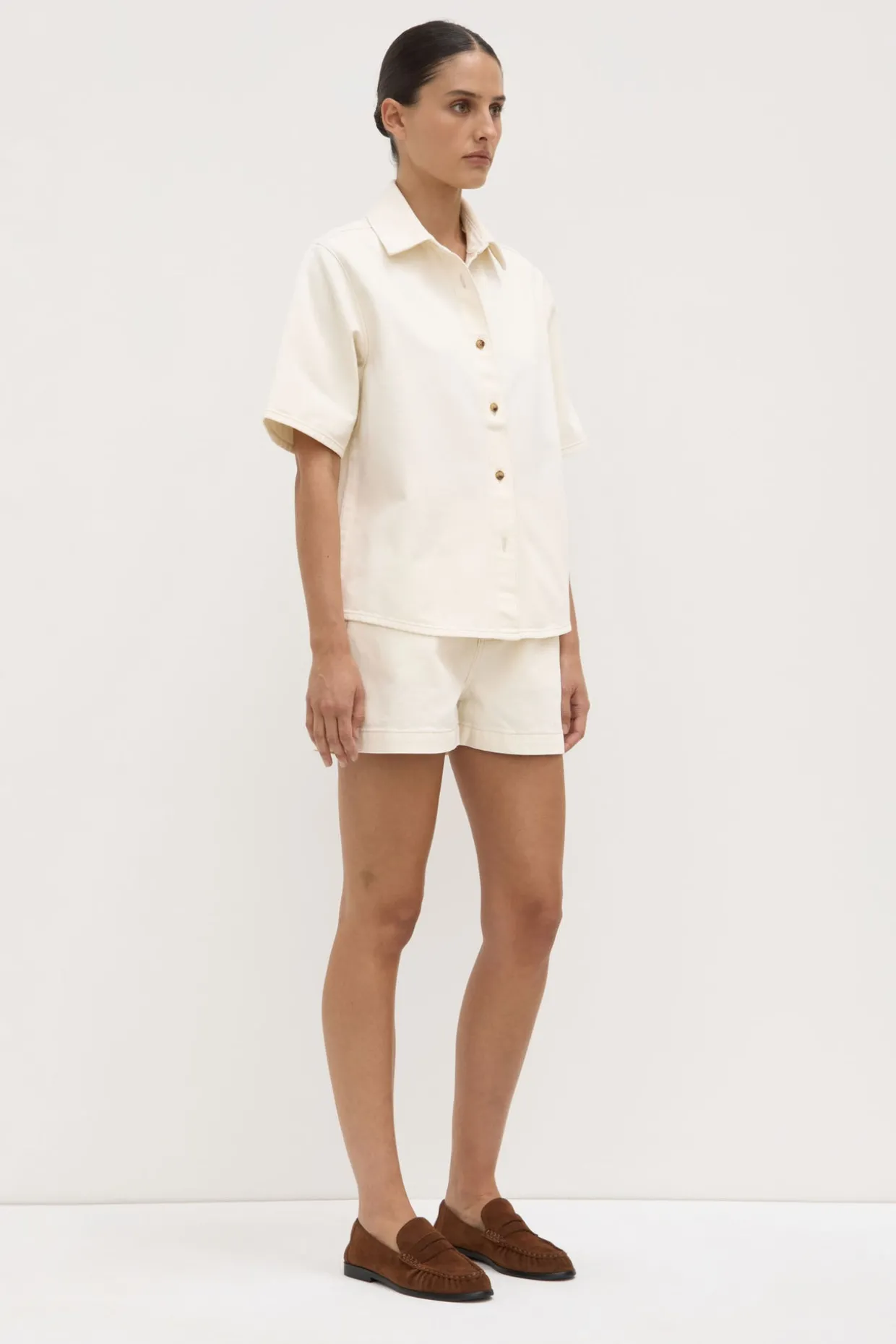 Boxy Denim Short Sleeve Shirt