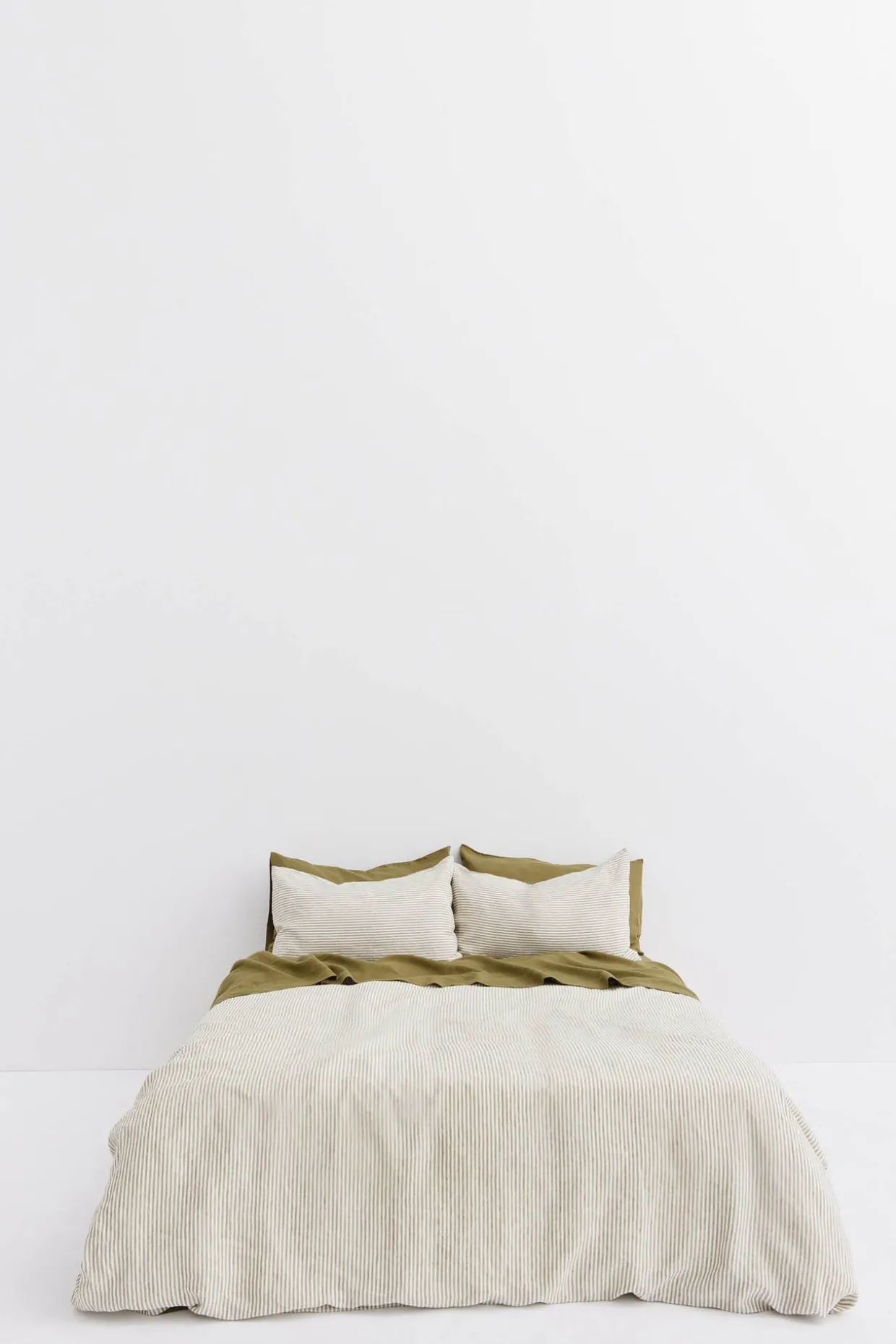 Linen Duvet Cover Olive Stripe