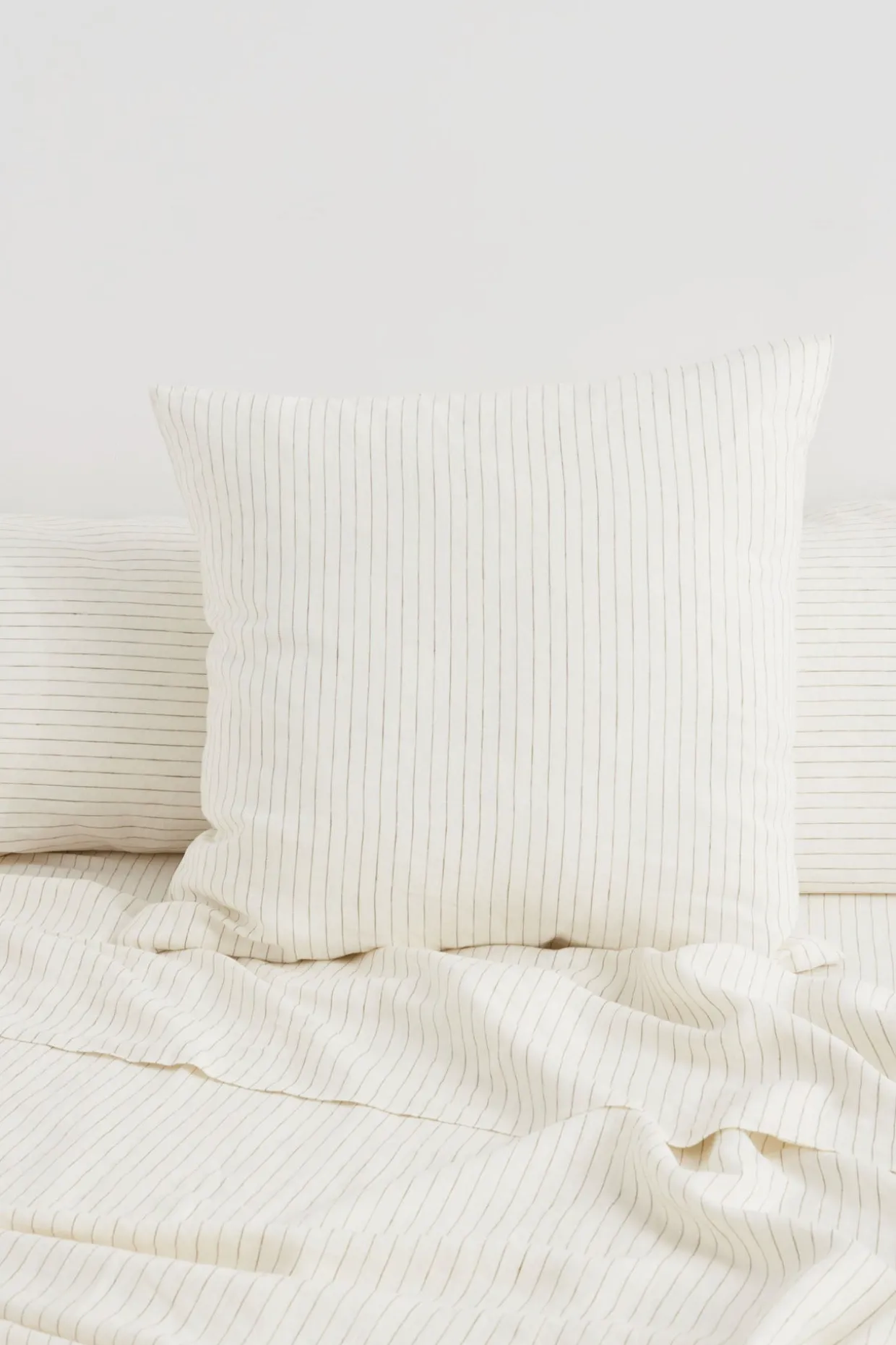 Linen European Pillow Case Olive Pinstripe