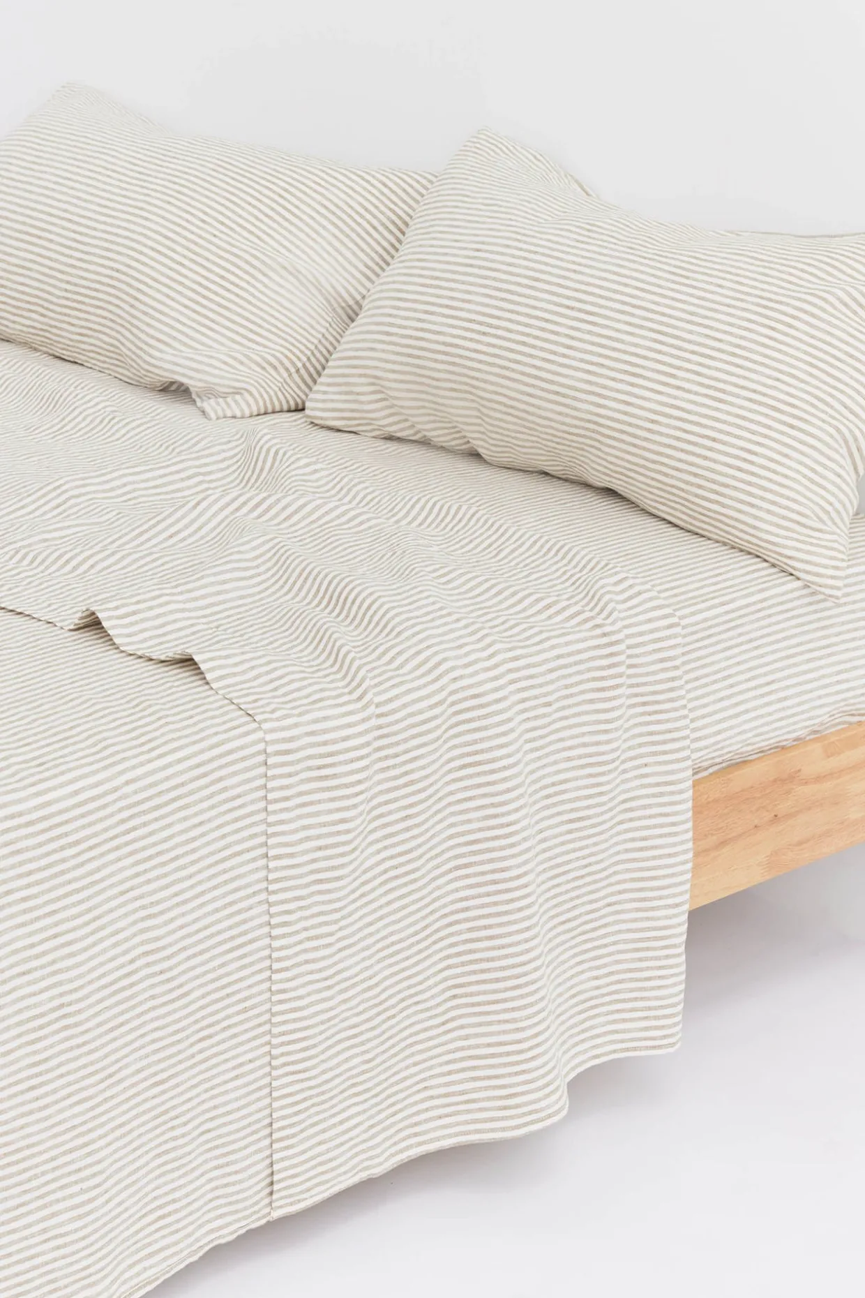 Linen Fitted Sheet Olive Stripe
