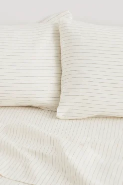 Linen Fitted Sheet Olive Pinstripe