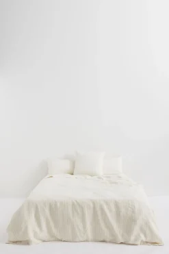 Linen Flat Sheet Olive Pinstripe