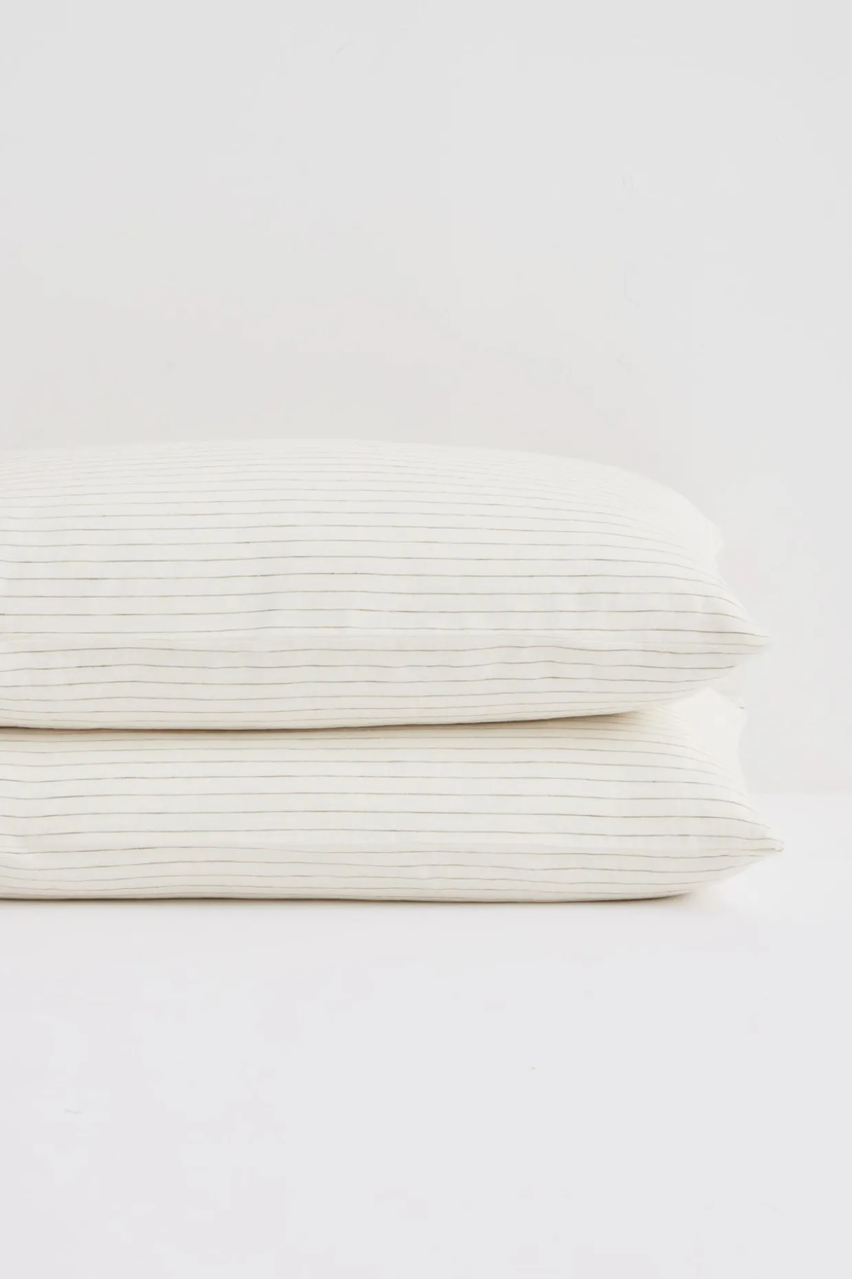 Linen Standard Pillow Cases Olive Pinstripe