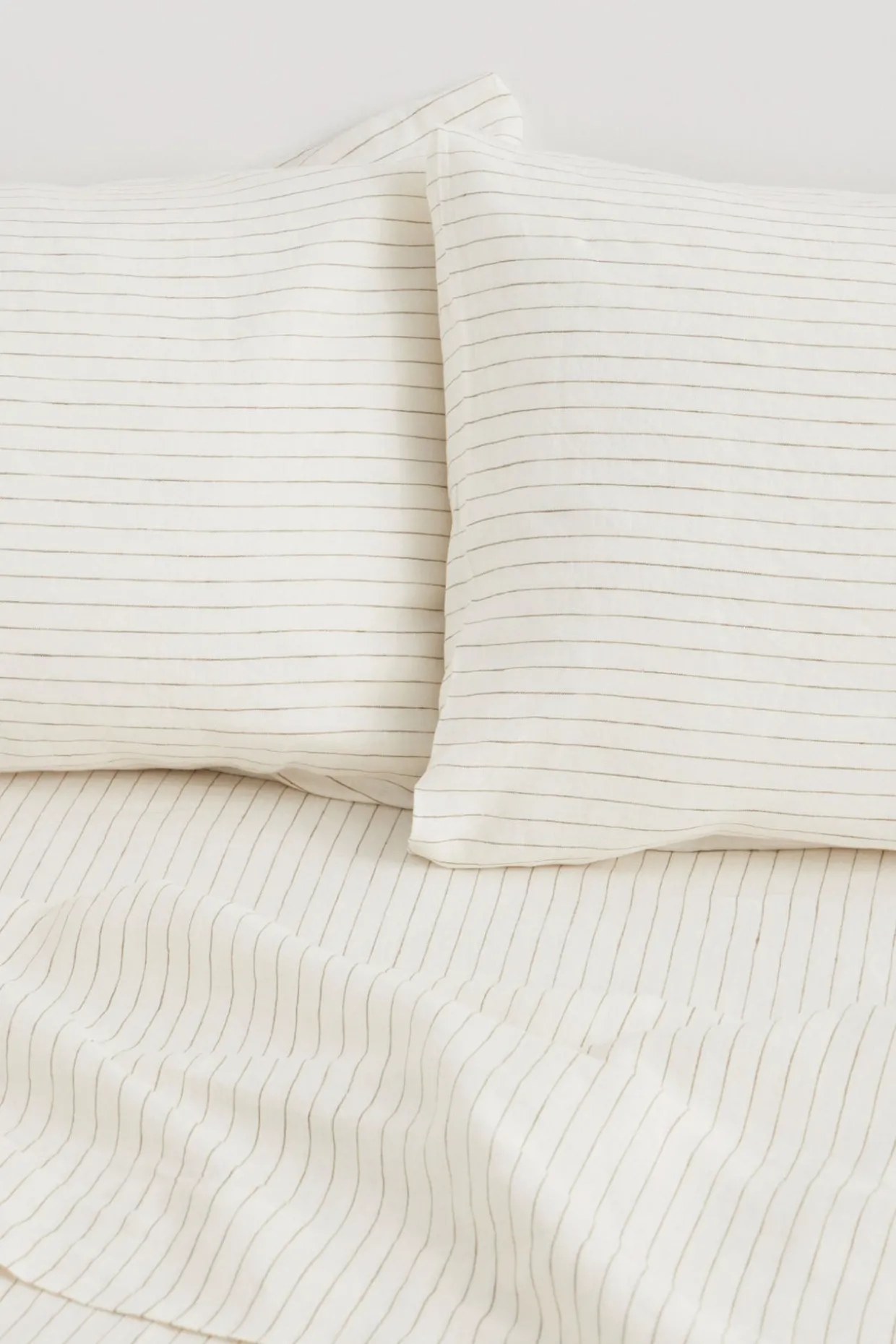 Linen Standard Pillow Cases Olive Pinstripe