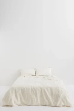 Linen Standard Pillow Cases Olive Pinstripe