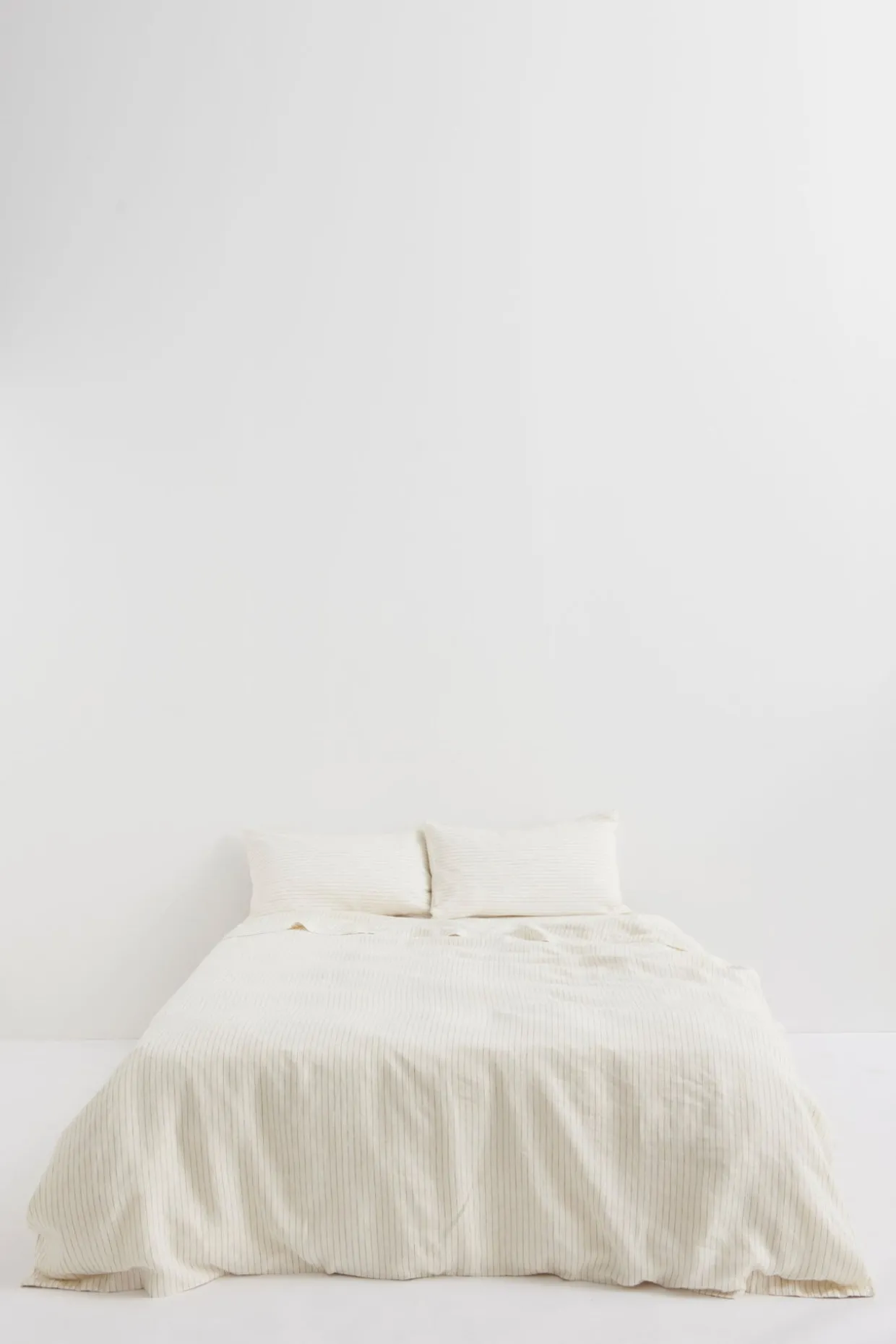 Linen Standard Pillow Cases Olive Pinstripe